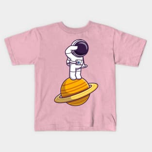 Astronaut Standing On Planet Cartoon Kids T-Shirt